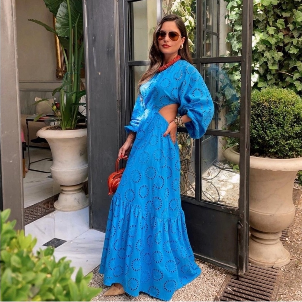 NWT Zara Embroidered cut out blue maxi dress size XS - Picture 2 of 10